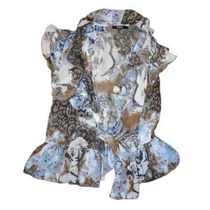 Belissimo New York Size Medium Ruffle Front Faux Silk Cardigan